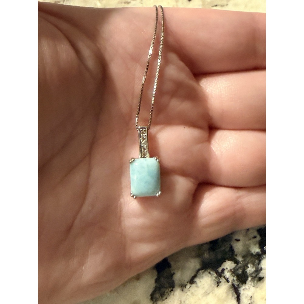 Sterling Silver Larimar Pendant Necklace Prong Set 18"
